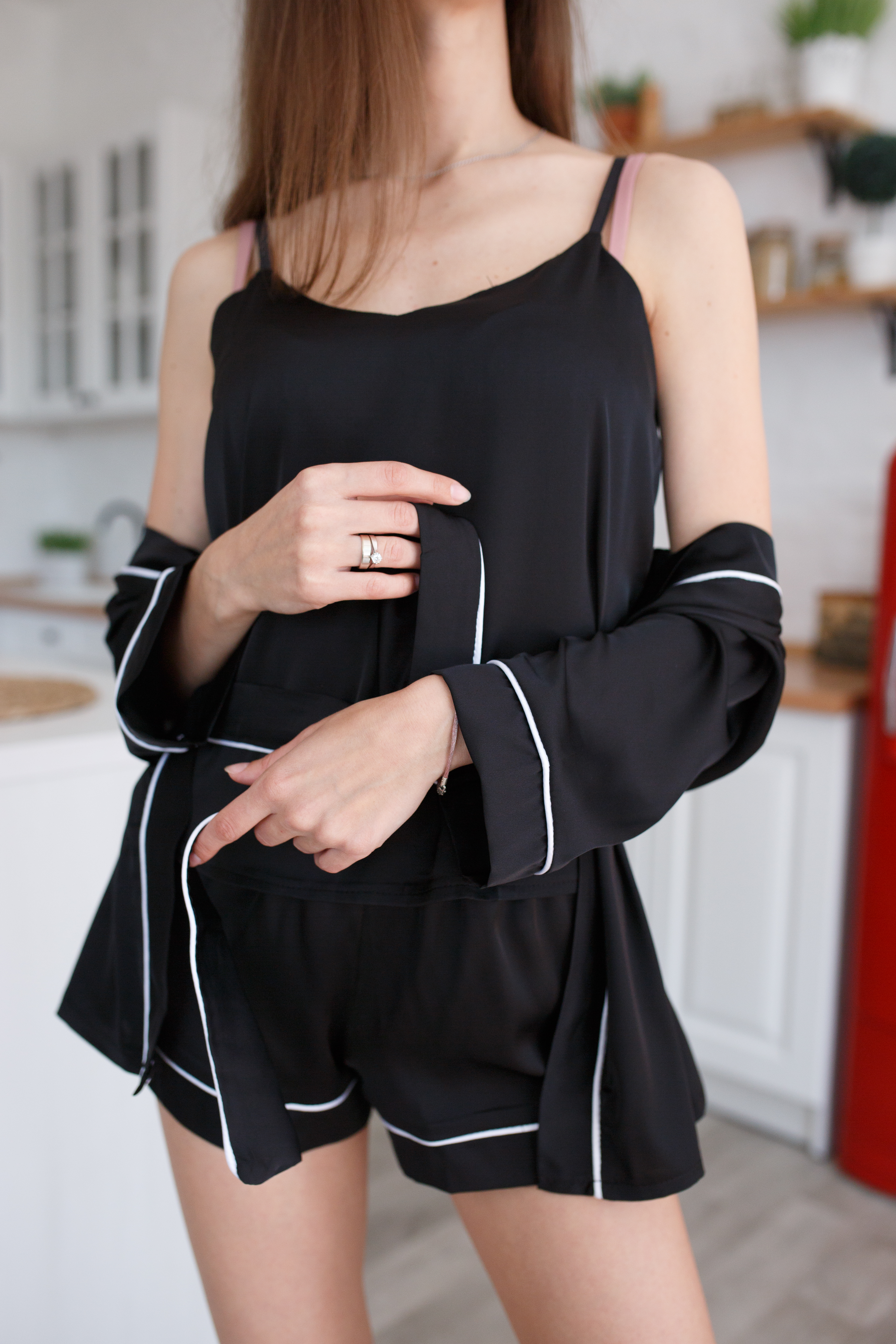 

Пижамный комплект кимоно шелк Shuna Comfort Черный S/M/L 4 предмета