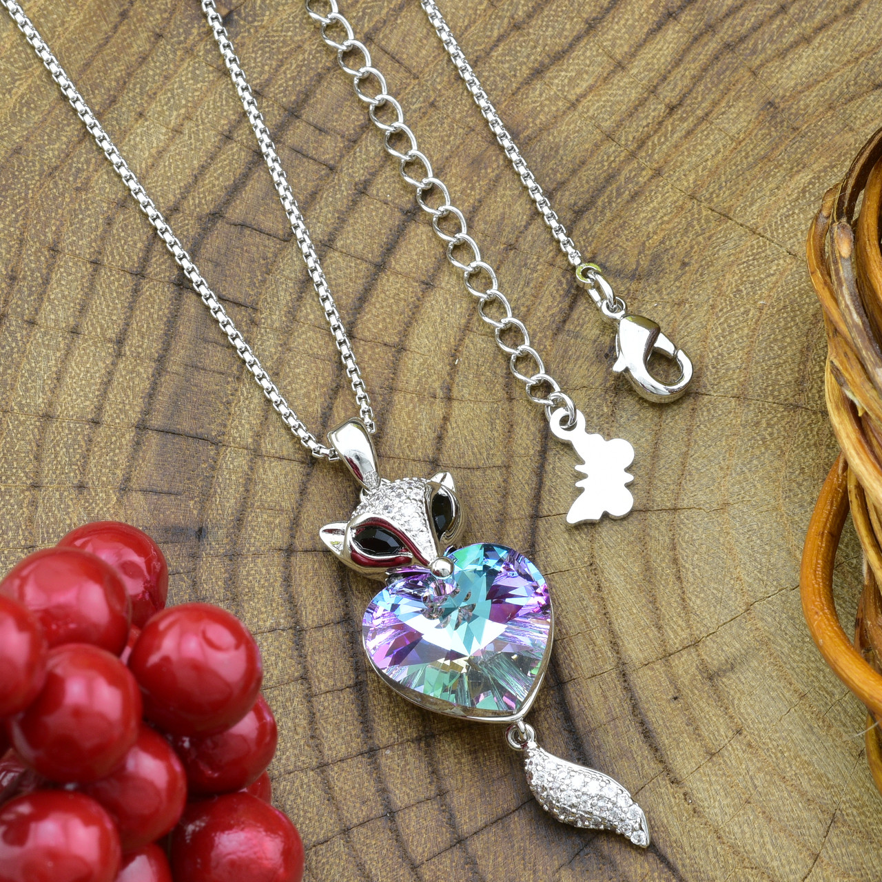 

Колье Xuping с кристаллами Swarovski 87201 кулон 37х18 мм + цепочка 39+6 см цвет розовый хамелион позолота Белое золото
