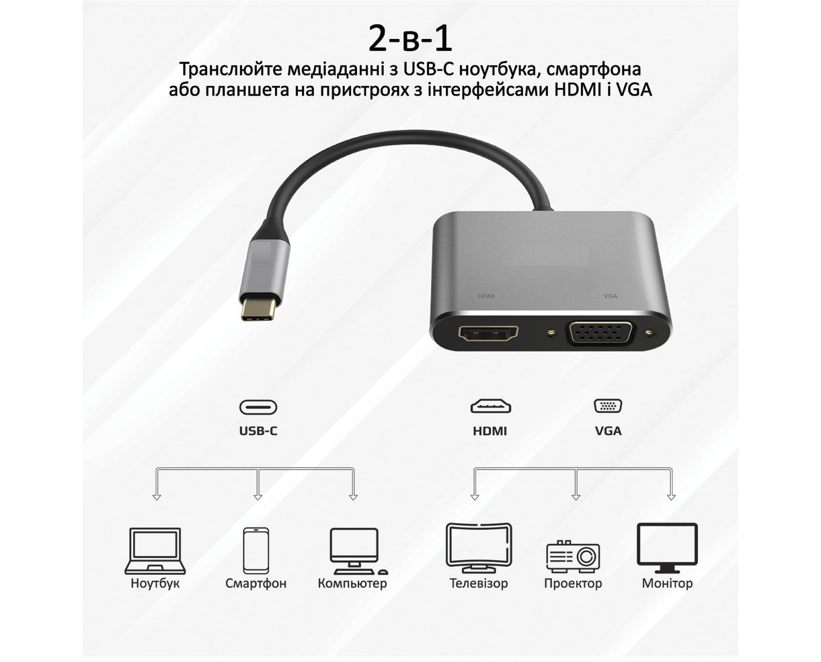 USB хаб на HDMI и VGA переходник для Type-C адаптер для USB-C на телевизор  и проектор кабель для ТV 4K HD PAVLYSH PH-2 – фото, отзывы, характеристики  в интернет-магазине ROZETKA от продавца: