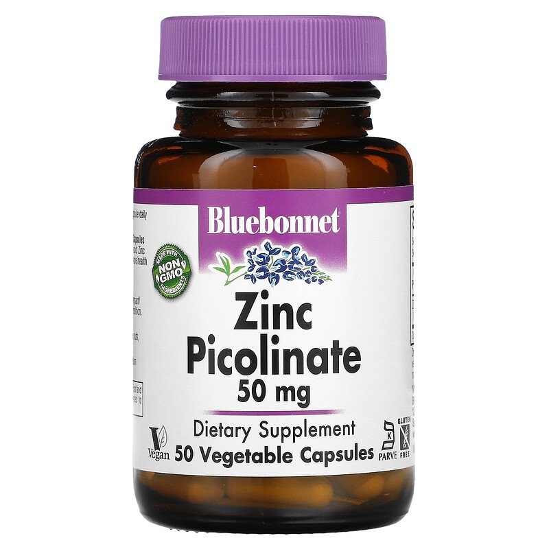 Цинк пиколинат 50 мг, Bluebonnet Nutrition, 50 гелевых капсул (BLB ...