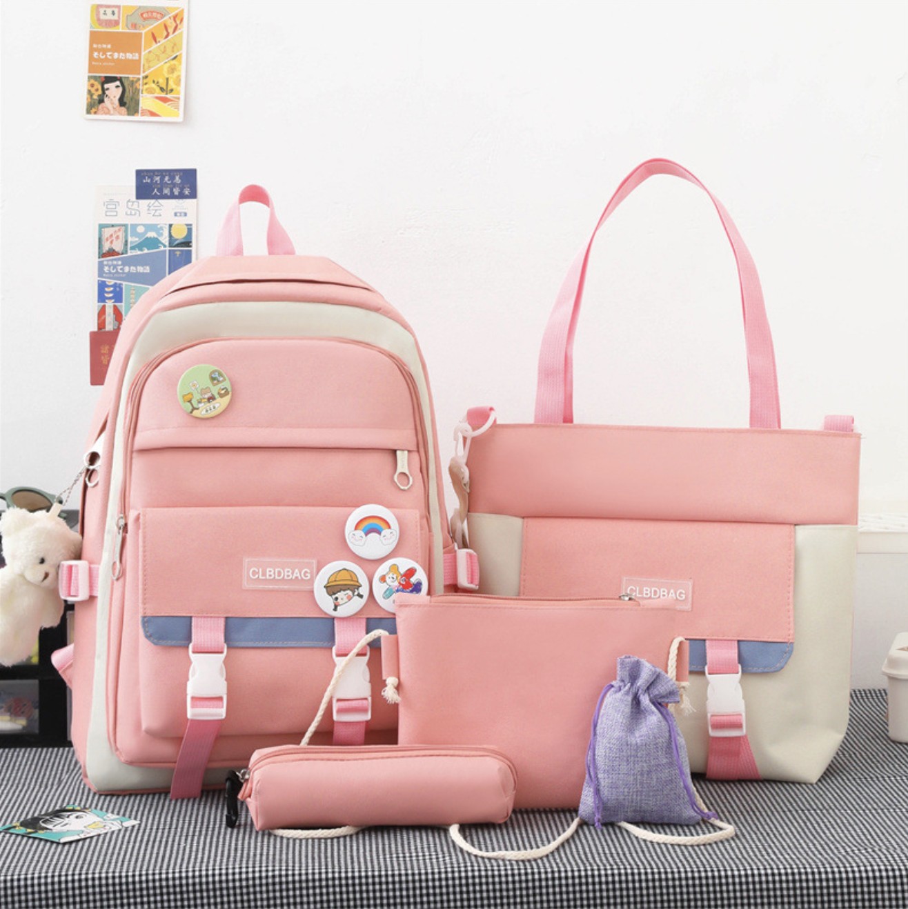 Рюкзак 4 в 1 школьный для девочки розовый CLBDBAG (набор: рюкзак ...