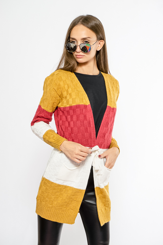 

Кардиган женский в полоску Time of Style 85F038 M/L Горчично-малиновый