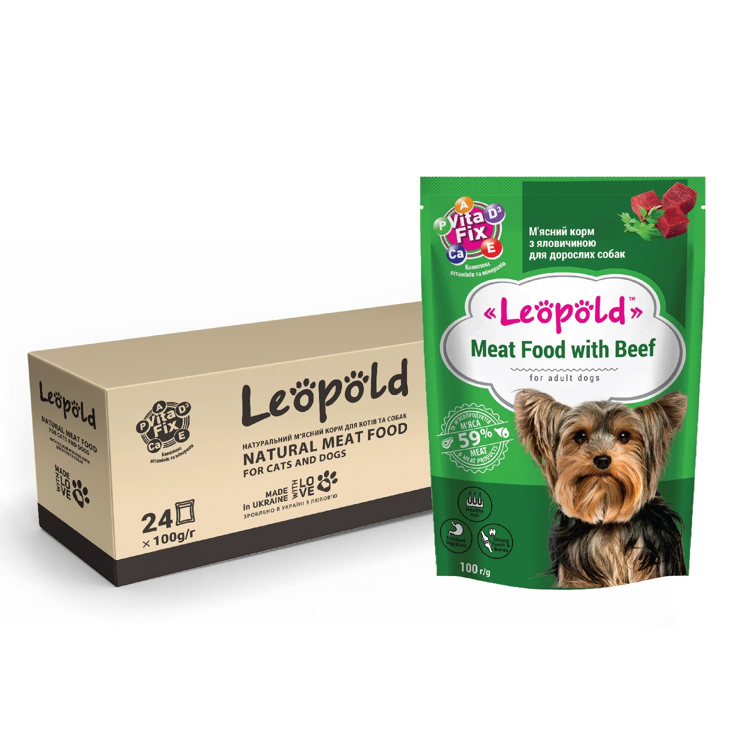 Вологий корм LEOPOLD М'ясний з яловичиною для собак 100г (20+4) от ...