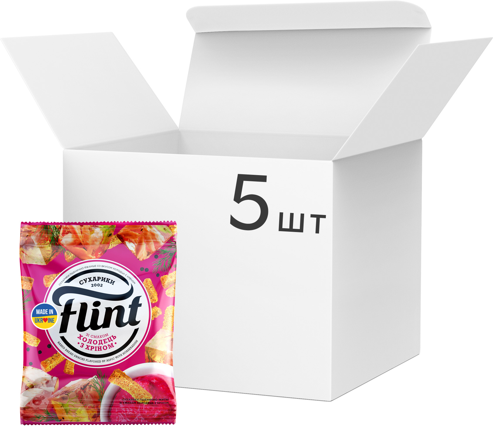 Упаковка сухариков ухарики Flint пшенично-ржаные со вкусом холодца с ...