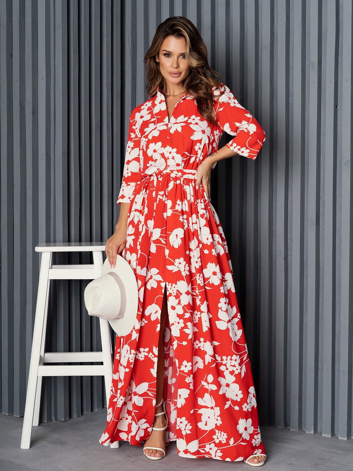 Акція на Плаття-сорочка довге літне жіноче ISSA PLUS 14169 L Червоне від Rozetka