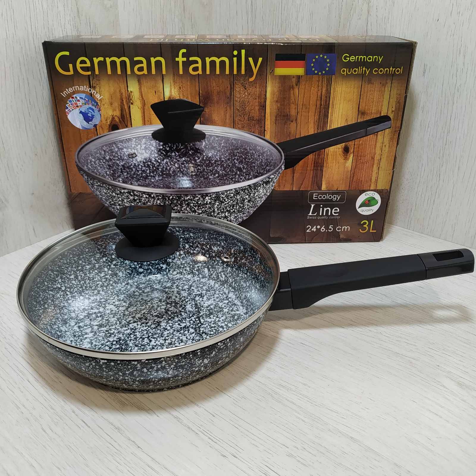 

Сковорода гранитная 24 см 3 л с крышкой German Famili GM-24-051
