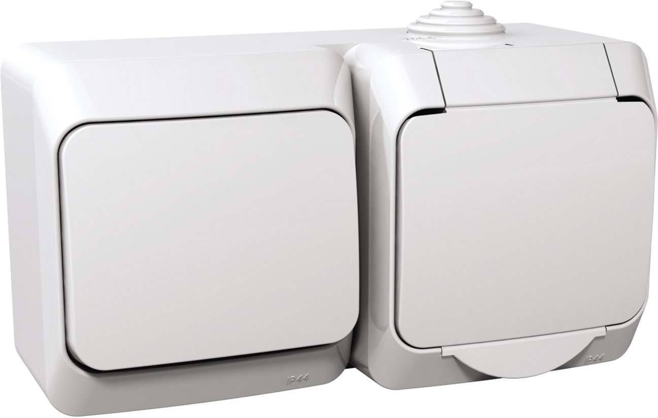 Блок розетка 2К+С и выключатель Schneider Electric Cedar Plus IP44 ...