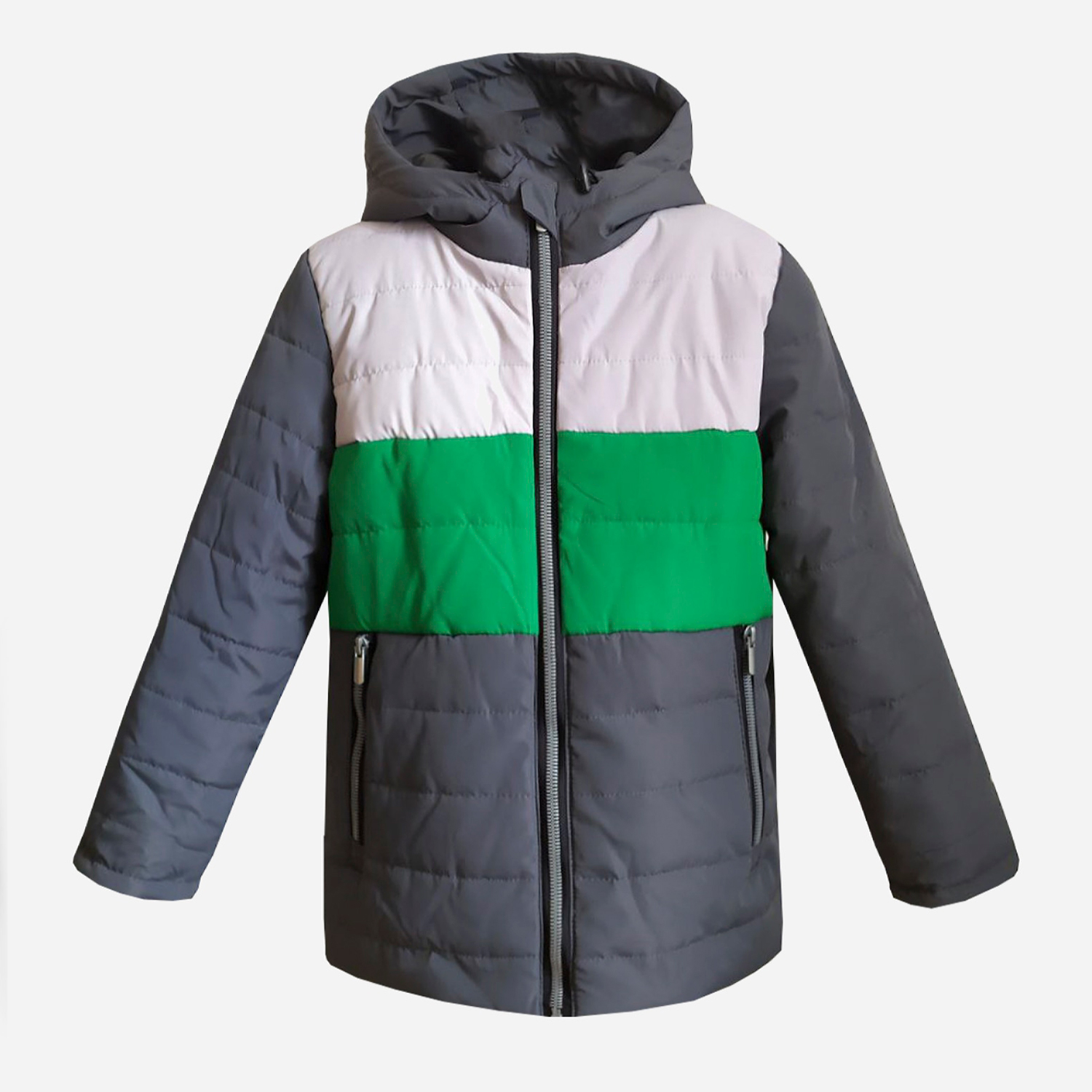 Акція на Дитяча демісезонна куртка для хлопчика Одягайко 22868 134 см Сіра з зеленим принтом від Rozetka