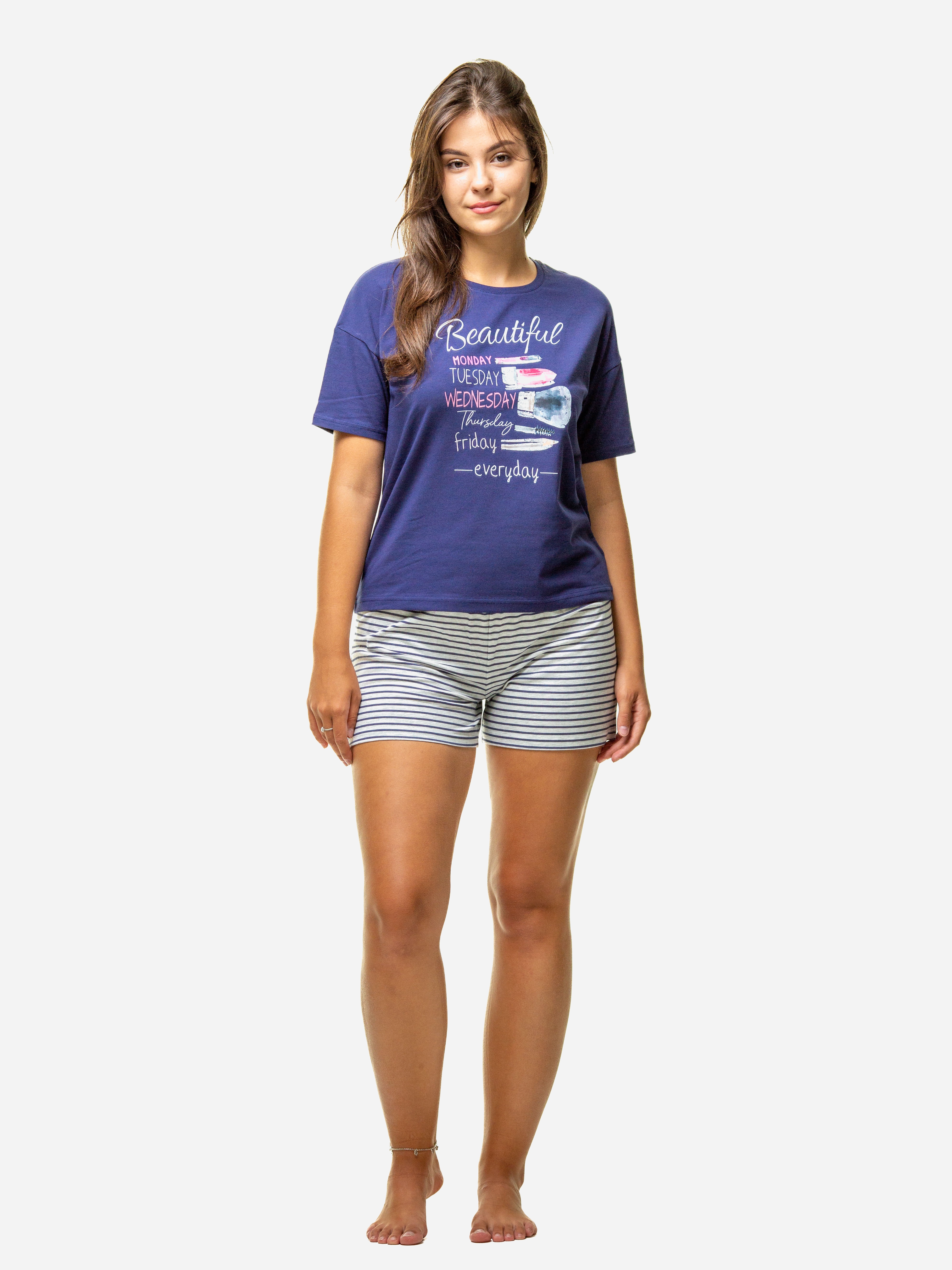 Акція на Піжама (футболка + шорти) жіноча великих розмірів НатаЛюкс 41263493830 50-52 Темно-синя від Rozetka