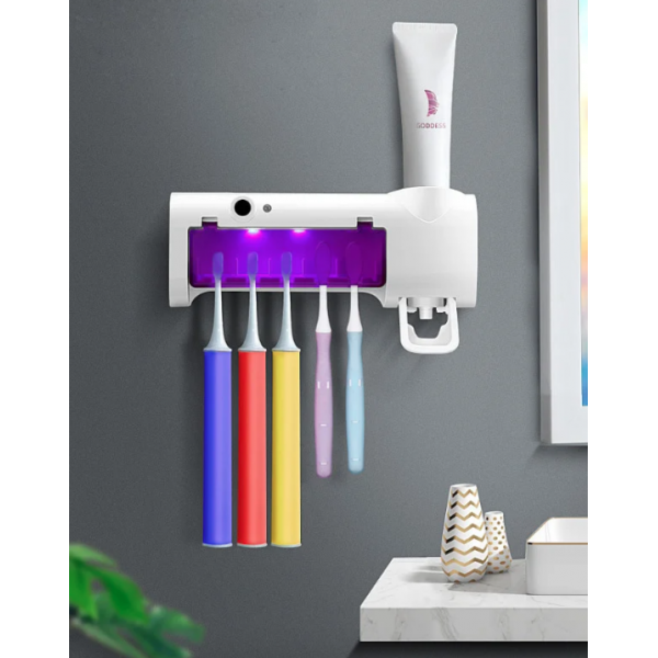 

Щетка держатель Sterilizer Pro дозатор для зубной пасты и стерилизатор на 5 щеток 2 в 1 Белый