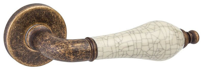 

Дверная ручка на розетке DND by Martinelli MONICA античная отделка/бежевый фарфор 467/12-AF+P8