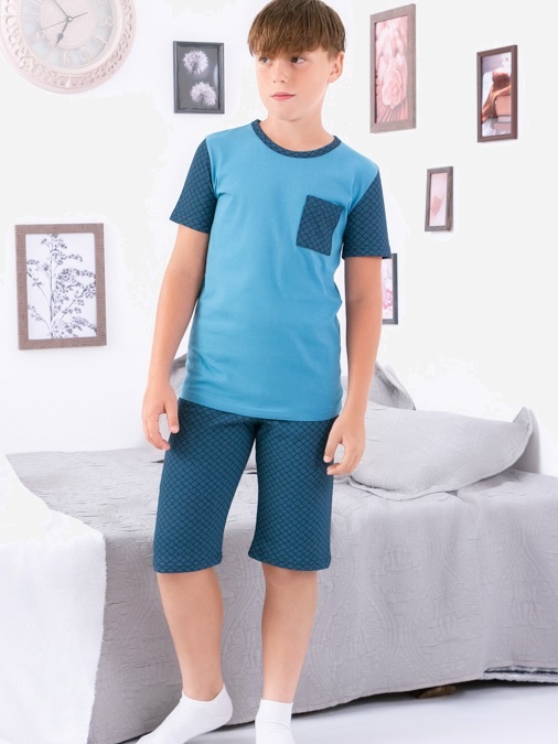 Акция на Піжама літня дитяча (футболка + шорти) Носі Своє 6250-002 140 см Ромби (темна блакить) (p-5846-128297) от Rozetka