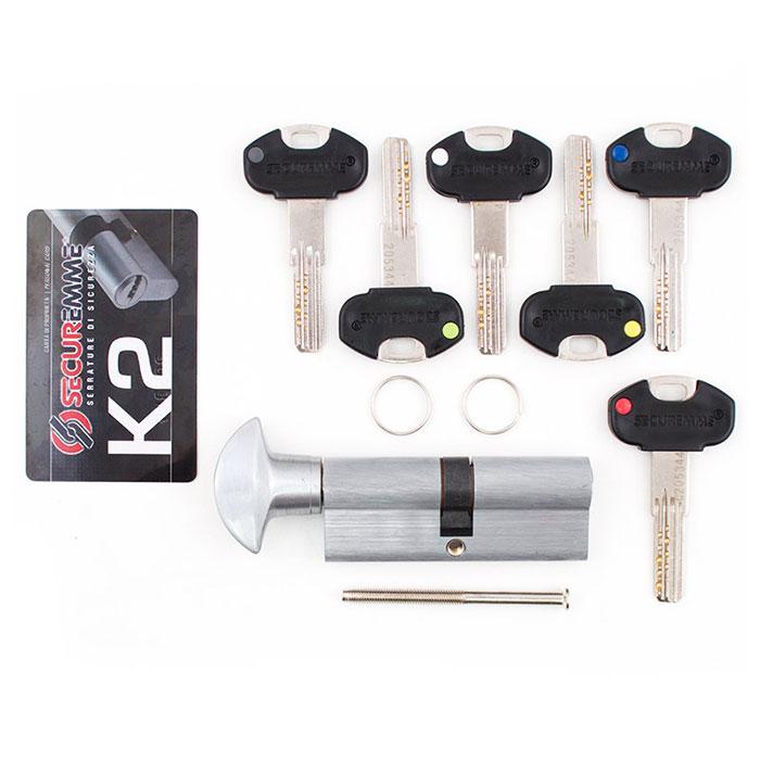 

Цилиндр SECUREMME K2 100mm 50/50 мм (5кл +1 монтажный ключ)ручка мат.хром 48131