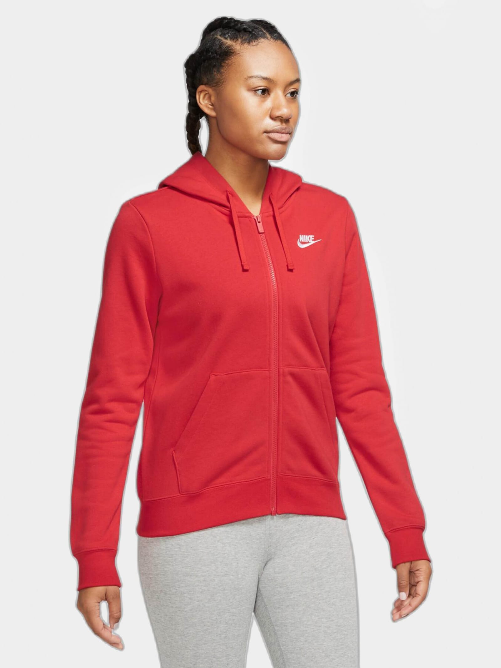 Акция на Толстовка на молнии утепленная женская Nike Club Fleece Full-Zip Hoodie DQ5471-657 2XS University Red/White от Rozetka