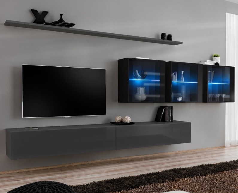 

Гостиная стенка из ДСП/МДФ Switch XVII ASM Meble Польша Графит/Черный