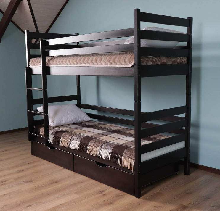 

Кровать двухъярусная деревянная с выдвижными ящиками покрытие лак 80х200 Шрек Дримка