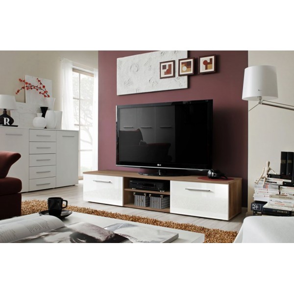 

Тумба под телевизор из ДСП и МДФ Galino Bono II ASM Meble Польша Слива/Белый глянец