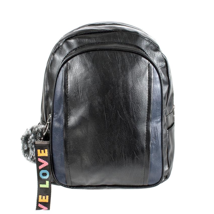 

Рюкзак городской BackPack Пушистик Кожзам 28х23х10 см Чёрный с синими вставками