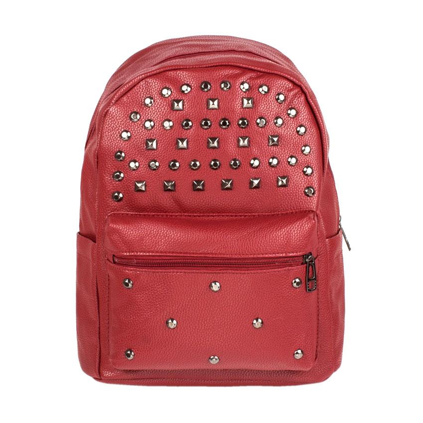 

Рюкзак городской BackPack Заклепки Rivets Кожзам 30х23х12 см Красный