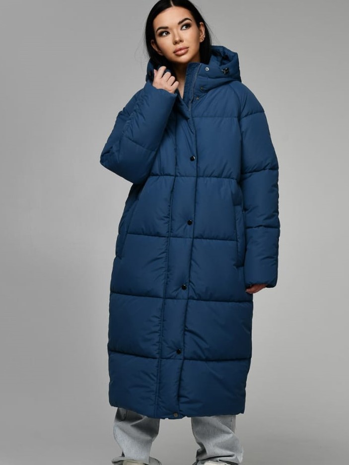 Пуховик зимний длинный женский X-Woyz LS-8918-35 48 Джинсовый ...
