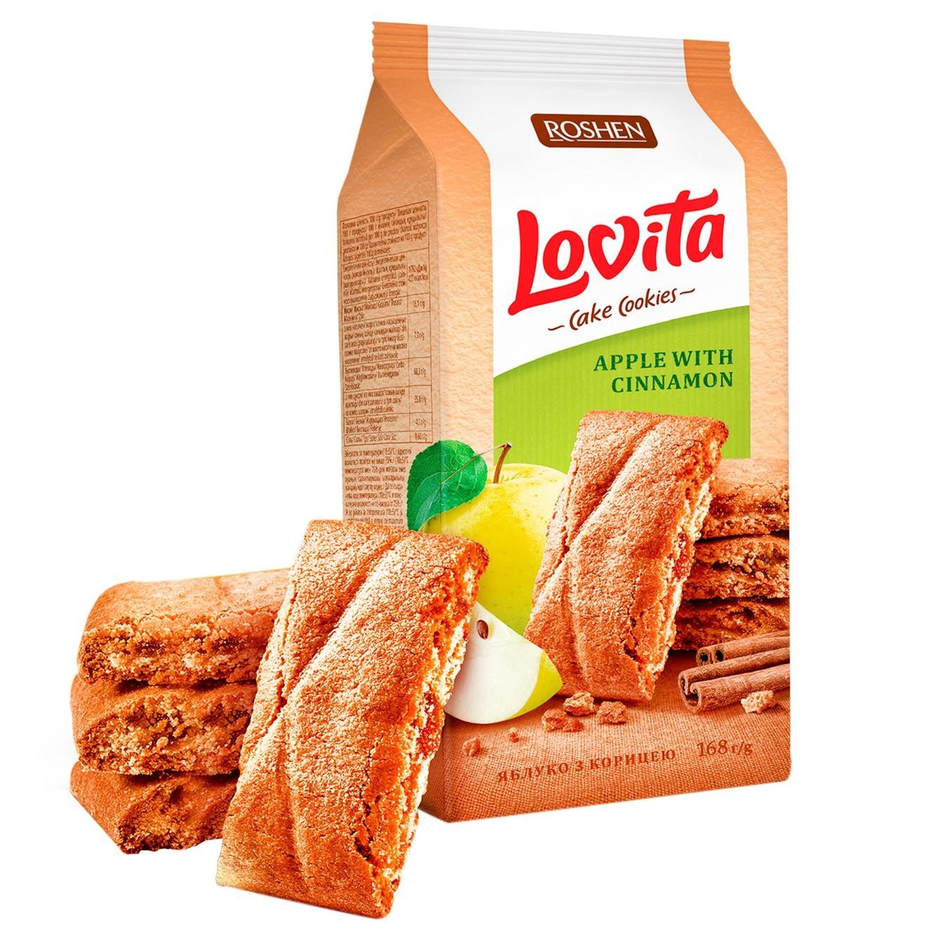 Упаковка печива Roshen Lovita Cake Cookies Яблуко і кориця 168 г x 16 ...