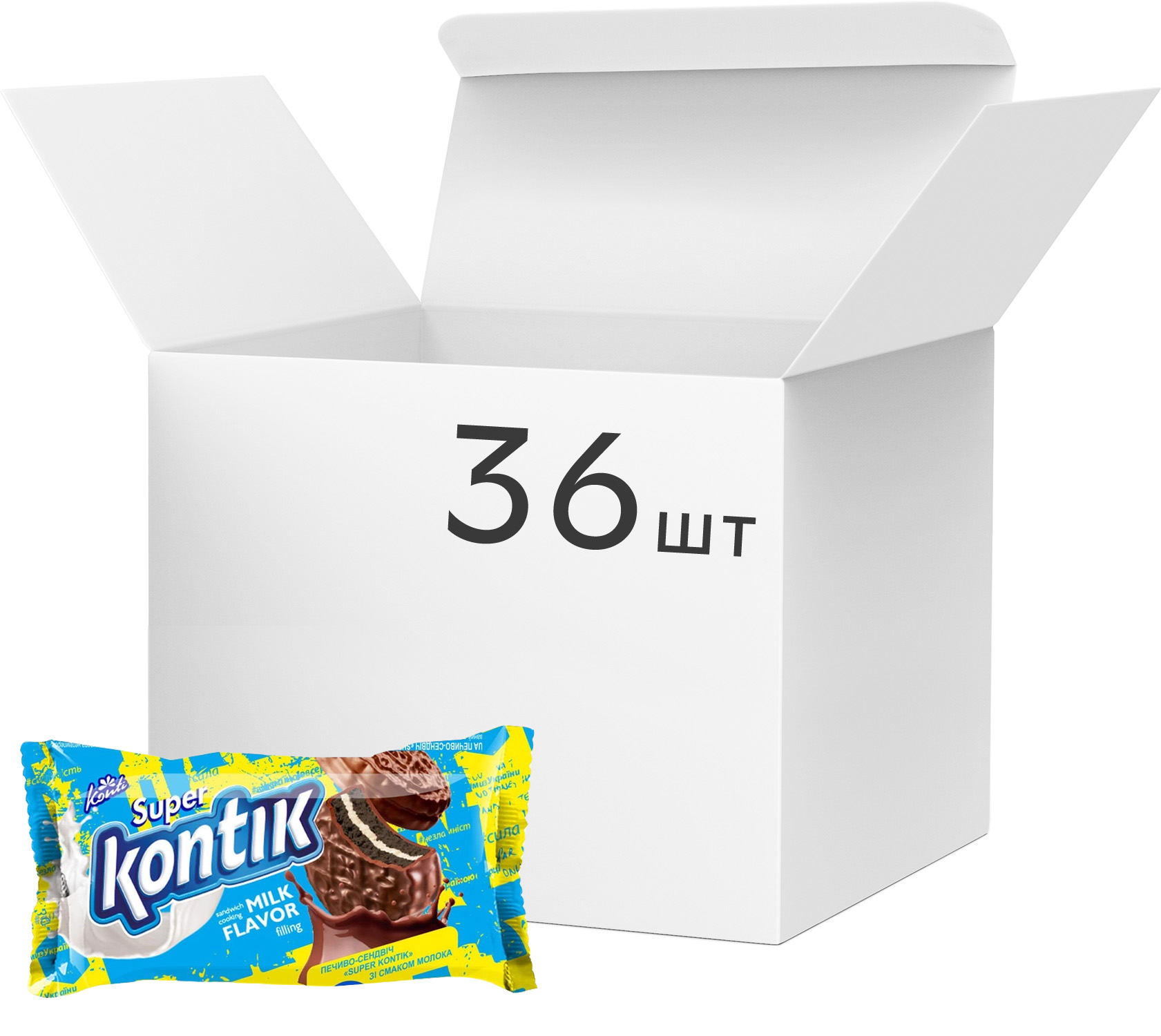 Упаковка печенья Konti Super Kontik со вкусом молока 90 г х 36 шт ...