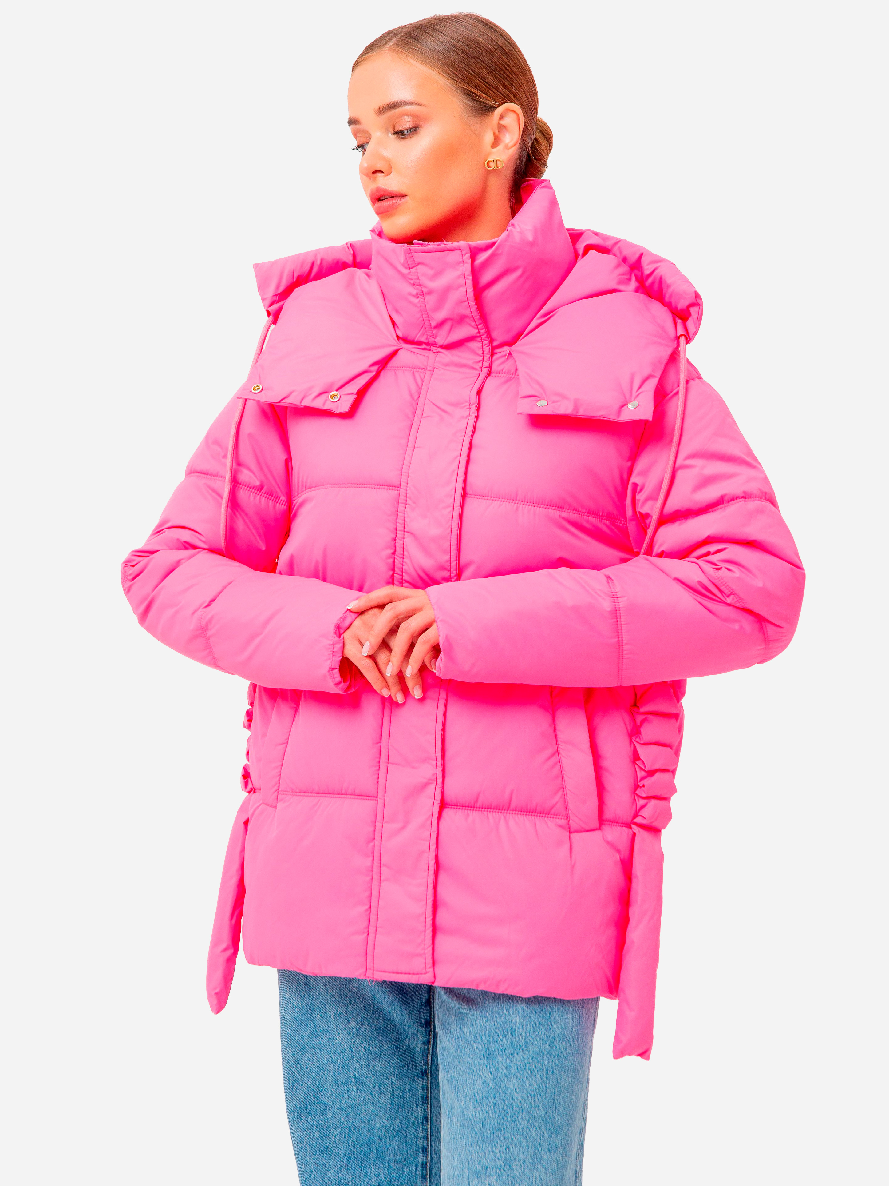 Акция на Куртка демісезонна подовжена з капюшоном жіноча Icon ID830pink L Рожева от Rozetka
