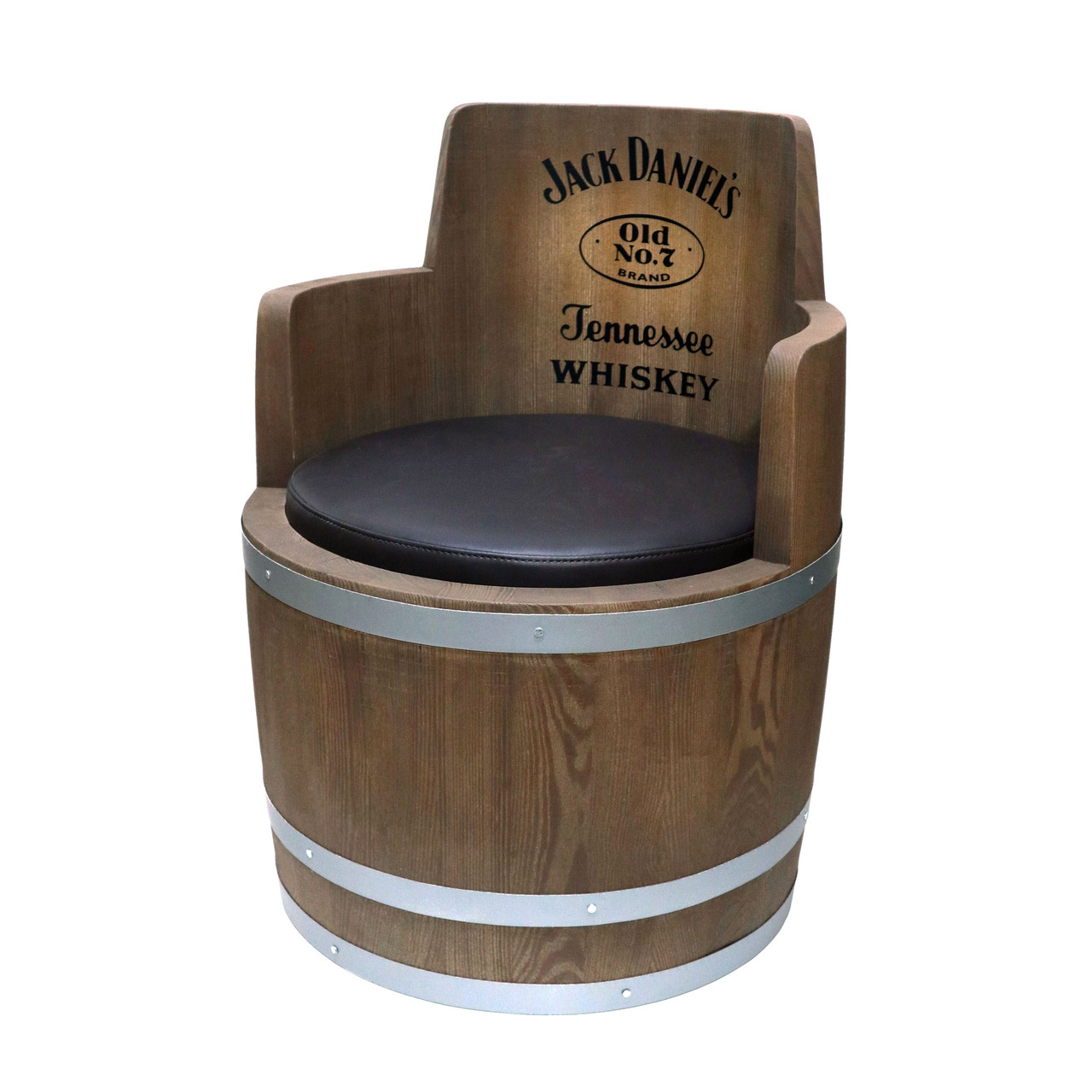 

Кресло Domza из деревянной бочки с логотипом и подушкой темное дерево и серые обручи