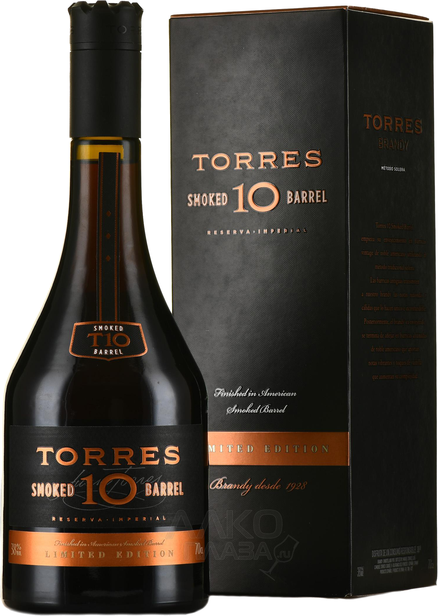 Бренді Torres Smoked Barrel 10 років витримки 0.7 л 38% у подарунковій ...