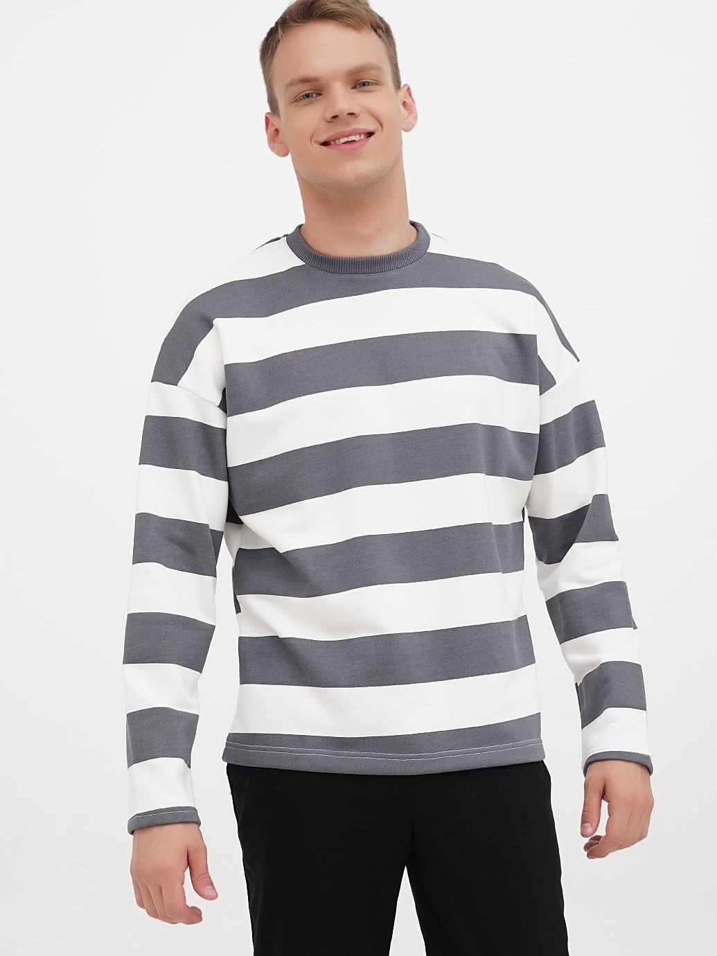 Акція на Світшот чоловічий EQUILIBRI M OD Sweatshirt Stripes XL Сірий від Rozetka