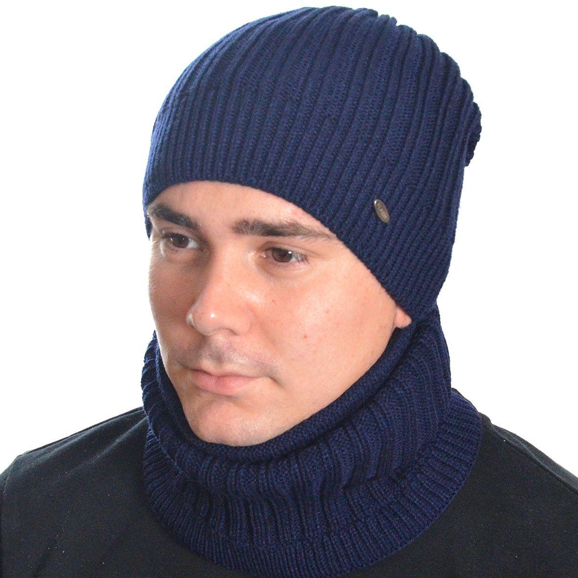 

Мужской комплект Alex 30% шерсть (хомут и шапка на флисе) 56-58 см Темно-синий