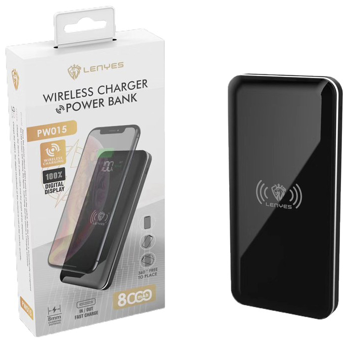 

Внешний аккумулятор Power Bank для телефона смартфона с беспроводной зарядкой Lenyes PW015 8000mAh Black