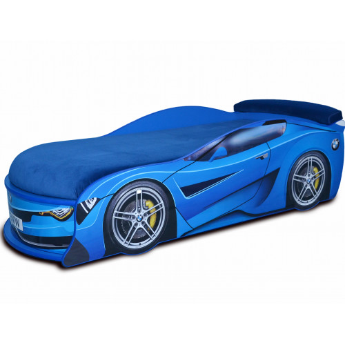 

Кровать машина BMW Turbo синяя 80х180 ДСП с подъемным механизмом матрас синий