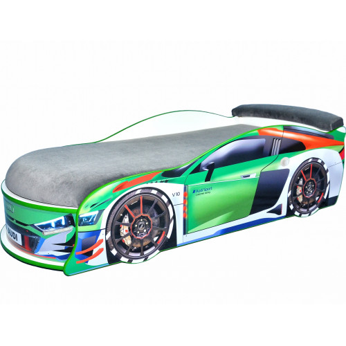 

Кровать машина Audi Turbo зеленая 70х150 ДСП без подъемного механизма матрас темно-серый