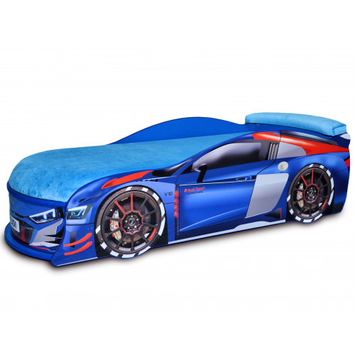 

Кровать машина Audi Turbo синяя 80х180 ДСП без подъемного механизма матрас голубой