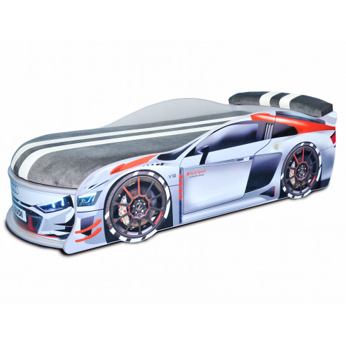 

Кровать машина Audi Turbo серая 80х180 ДСП без подъемного механизма матрас Спорт темно-серый