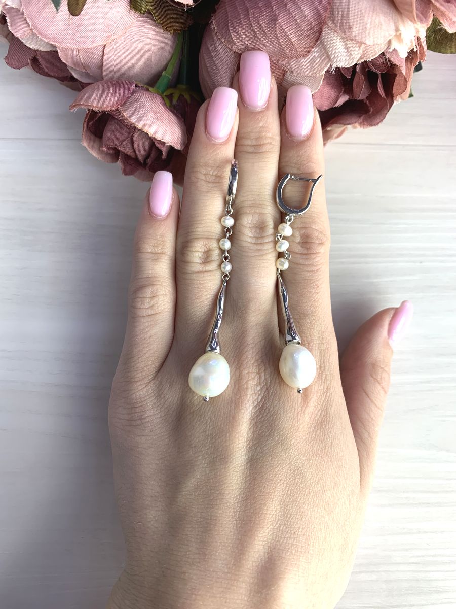 

Серебряные серьги SilverLine с натуральным жемчугом барочным