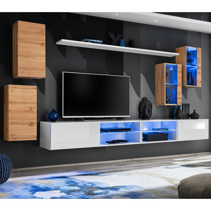 

Гостиная стенка комплект из ламинированной ДСП и стекла Switch XXV ASM Meble Белый/Дуб Вотан