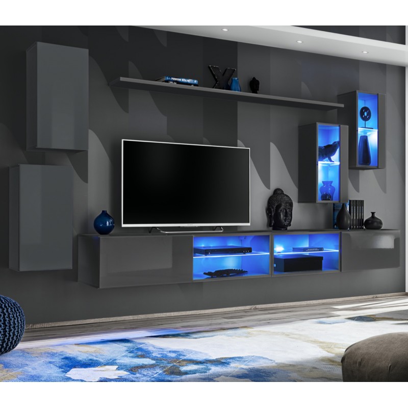 

Гостиная стенка комплект из ламинированной ДСП и стекла Switch XXV ASM Meble Графит