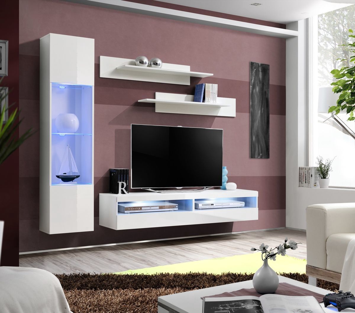 

Гостиная комплект стенка из ДСП и МДФ и стекла Fly R9 ASM Meble Белый