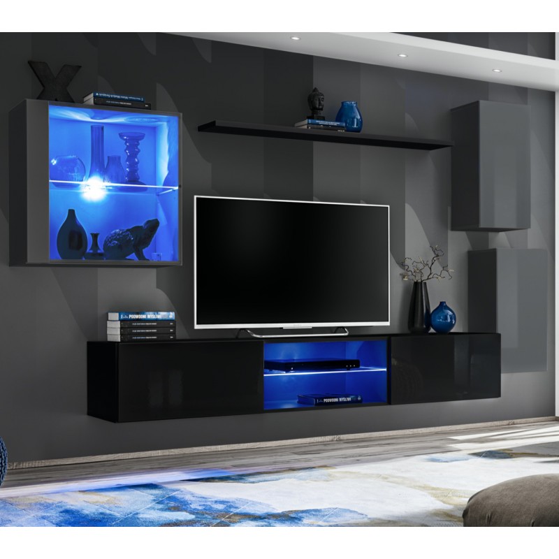 

Гостиная стенка комплект из ламинированной ДСП и стекла Switch XXIII ASM Meble Черный/Графит