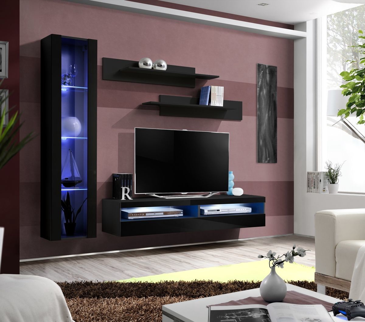 

Гостиная комплект стенка из ДСП и МДФ и стекла Fly R8 ASM Meble Черный