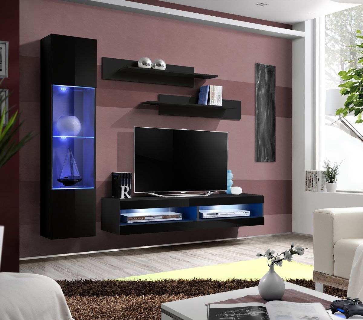 

Гостиная комплект стенка из ДСП и МДФ и стекла Fly R6 ASM Meble Черный