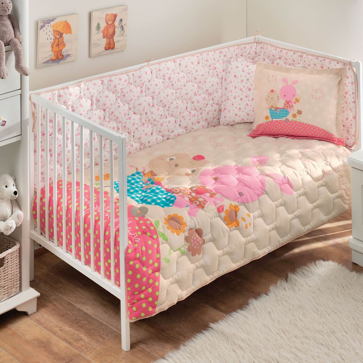 

Набор в кроватку с бортиками и одеялом TAC Garden Pink (6 предметов)