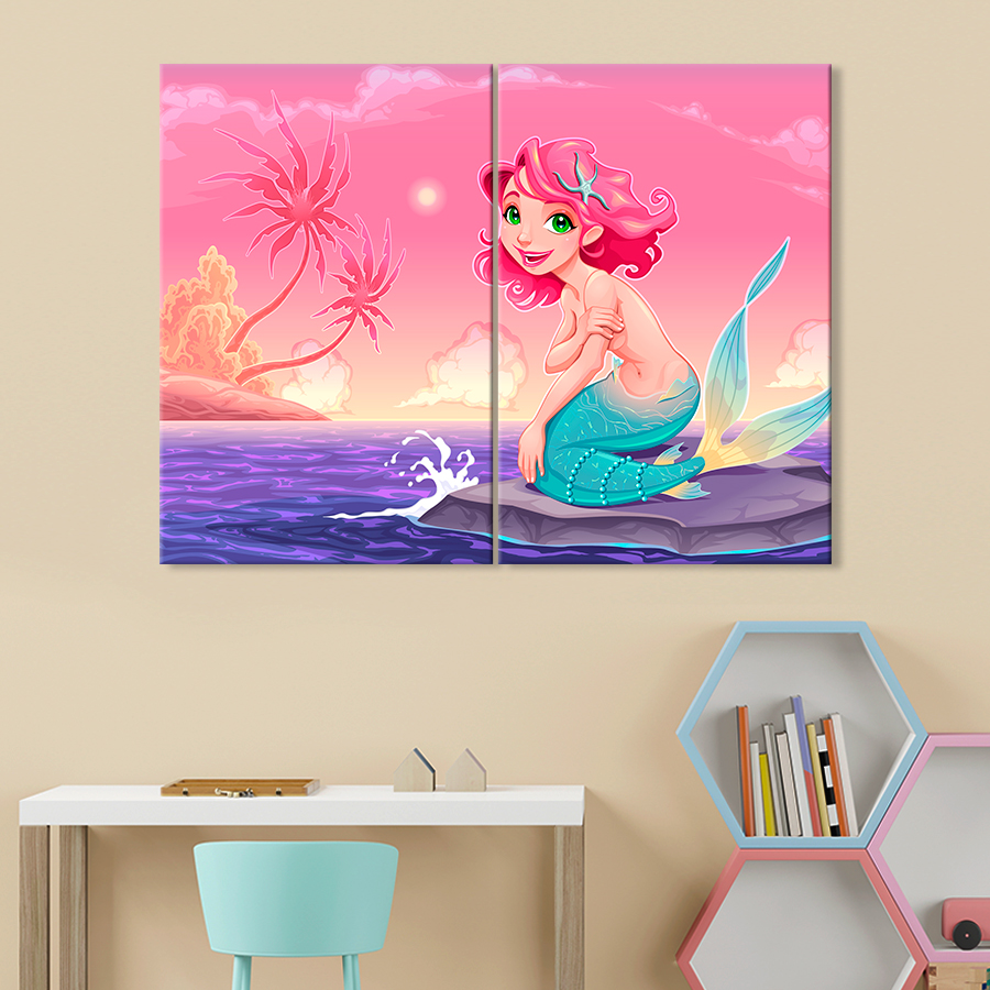 Картина в детскую комнату Милая русалка на закате 165x122 см (A1448-2 ...