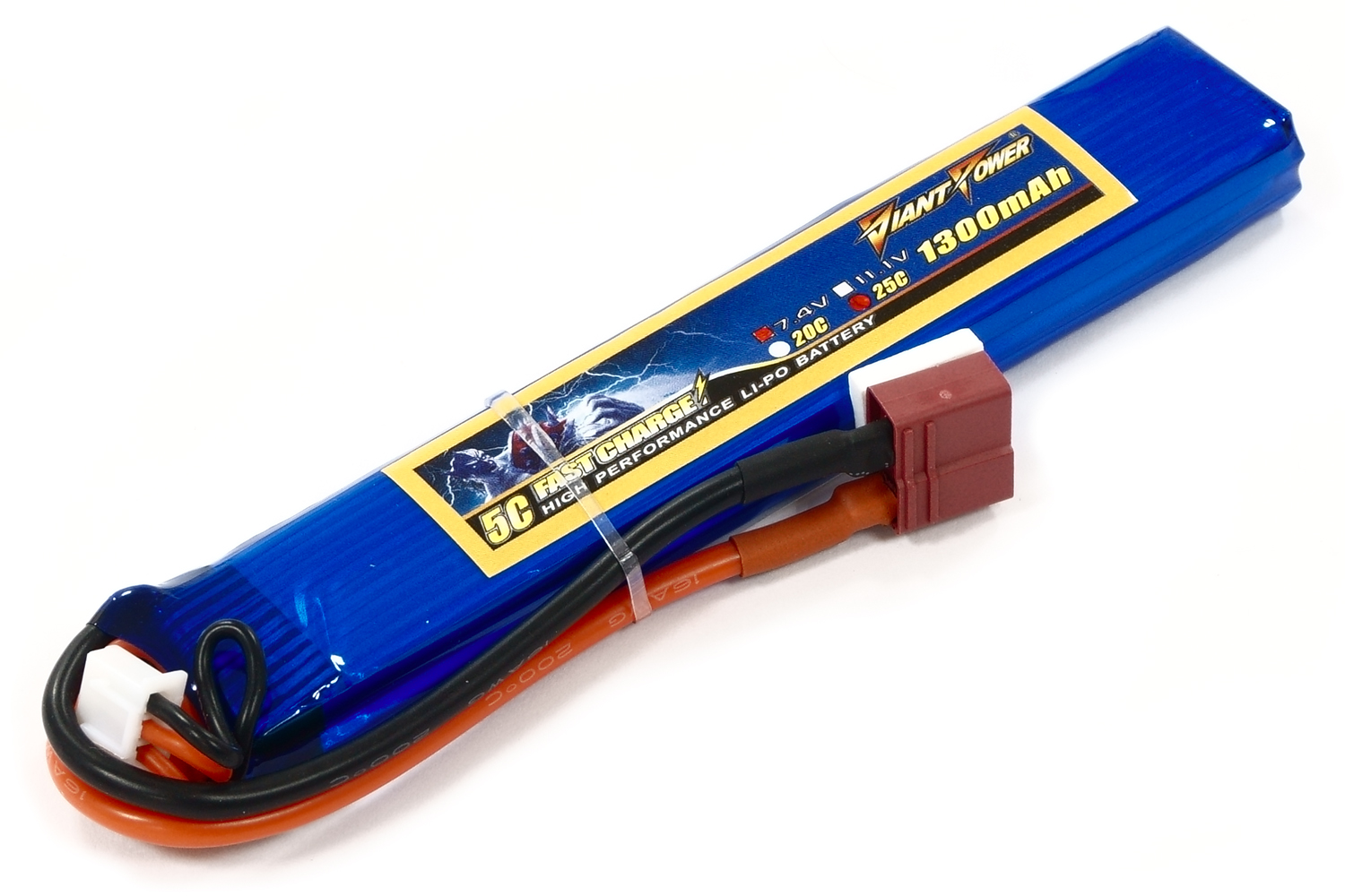 

Аккумулятор для страйкбола Giant Power (Dinogy) Li-Pol 7.4V 2S 1300mAh 25C 12.5х21х130мм T-Plug