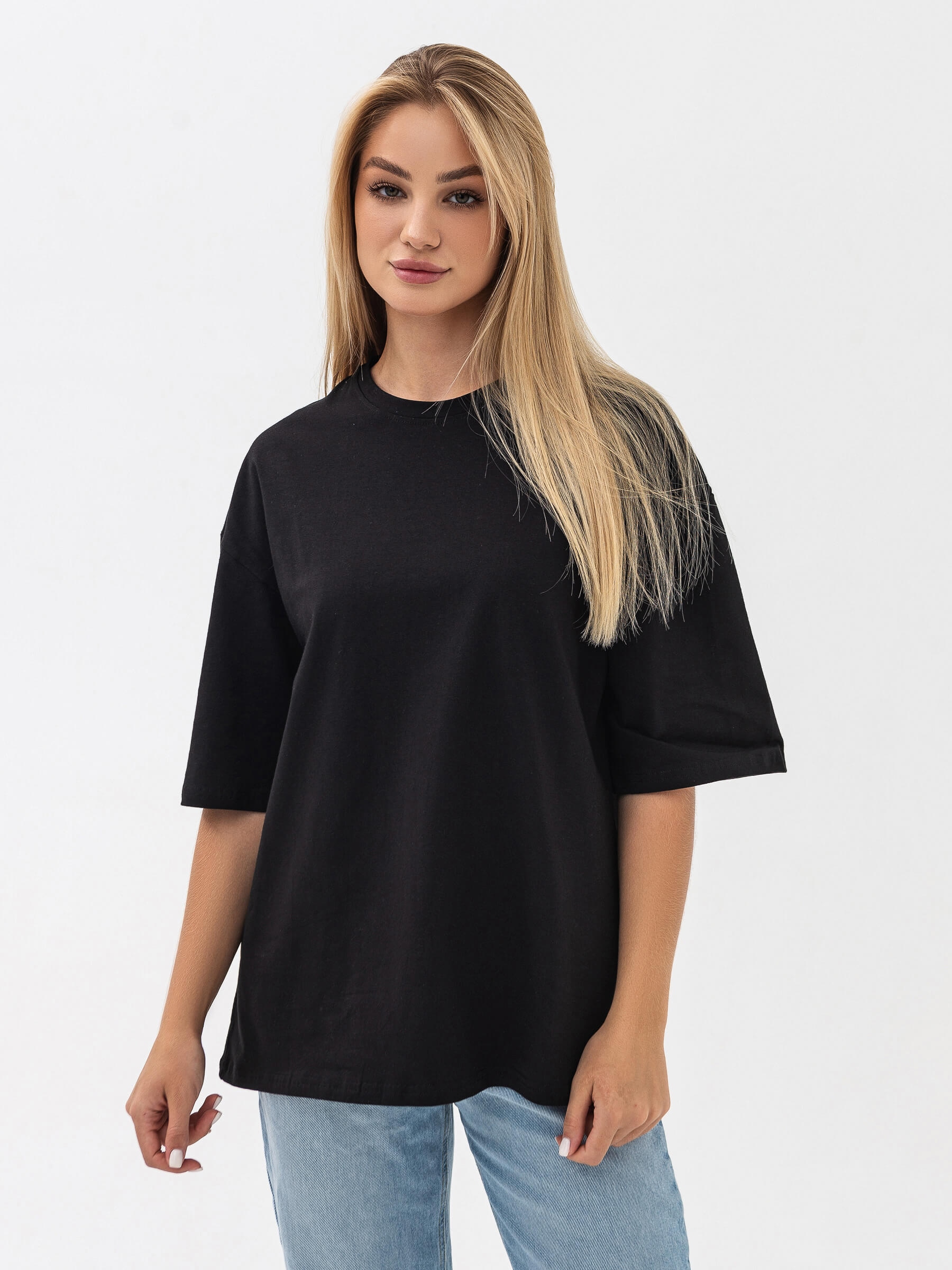 Акція на Футболка бавовняна оверсайз довга жіноча Ray Oversize Unisex U0104W L/XL Чорна від Rozetka