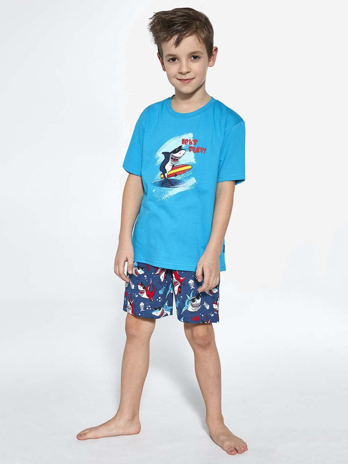 Акція на Піжама дитяча (футболка + шорти) Cornette 90 Shark 789-21 86-92 см Бірюзово-синя від Rozetka