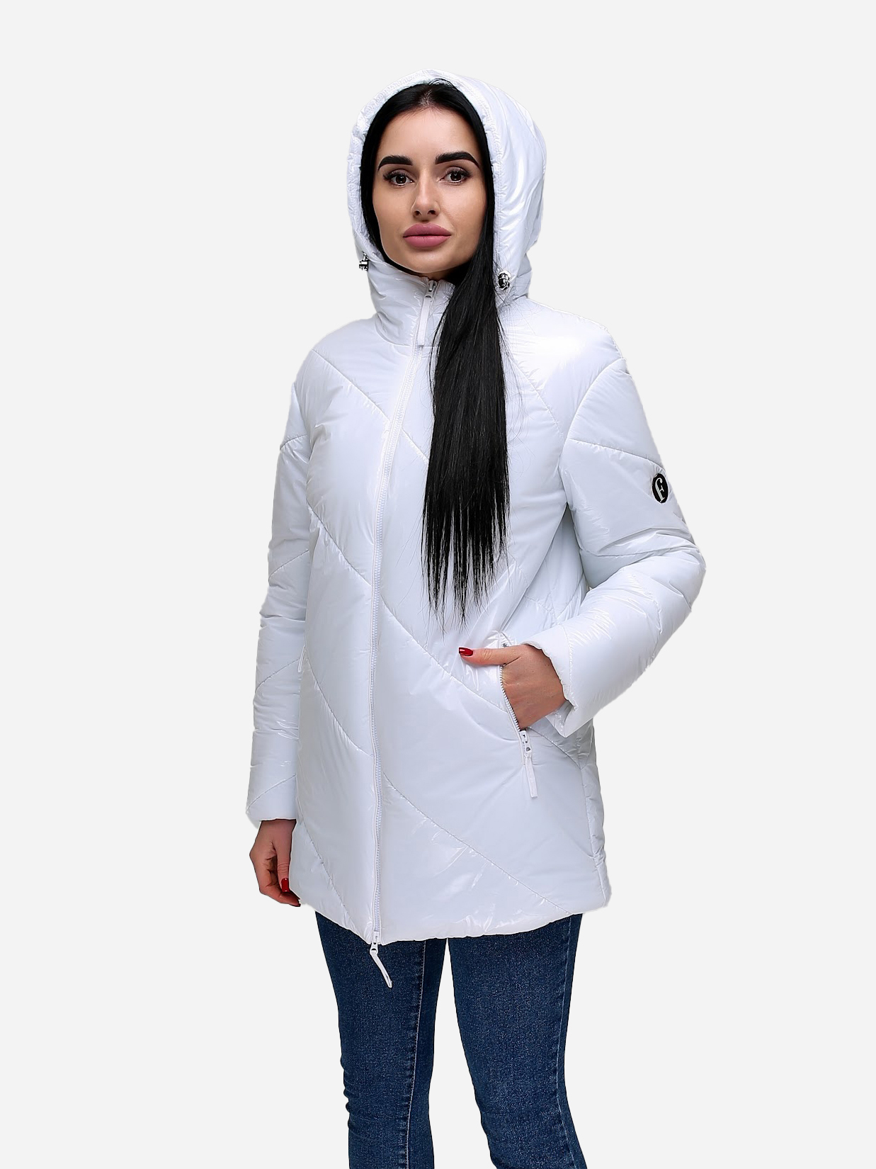Акция на Куртка демісезонна з капюшоном жіноча Favoritti В-1301 Лак Тон 110 46 Біла димчаста от Rozetka