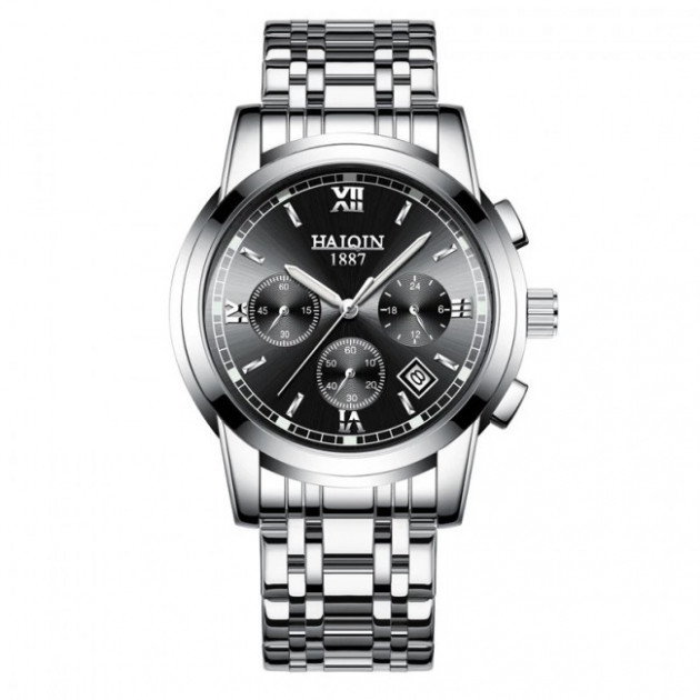 

Часы мужские Haiqin 8502 Silver/Black с хронографом и металлическим браслетом + отображение даты